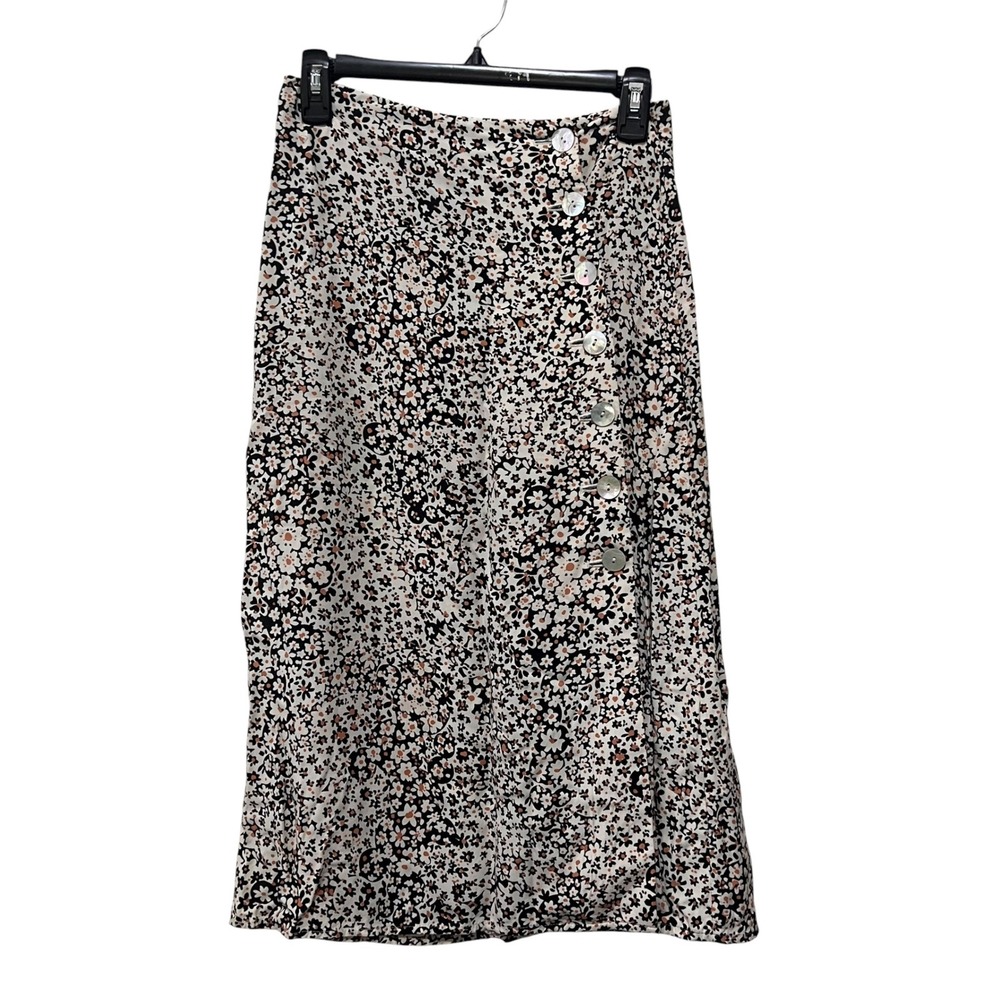 Madewell Floral Asymmetric Side Button Midi Skirt Daisy Print 00 XXS
